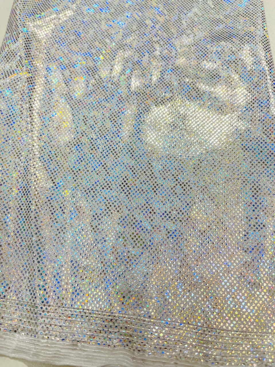 1 Yard Metallic Foggy Shattered Glass Stretch Fabric Nylon Spandex Foil Print 58-60 inches width